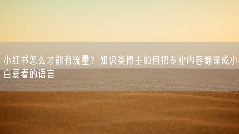 小红书怎么才能有流量？知识类博主如何把专业内容翻译成小白爱看的语言