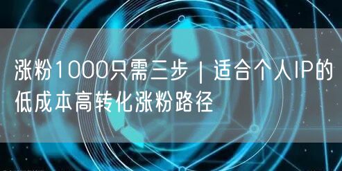 涨粉1000只需三步｜适合个人IP的低成本高转化涨粉路径